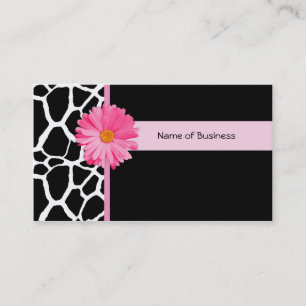 Trendy Black And White Giraffe With Pink Daisy Business Card