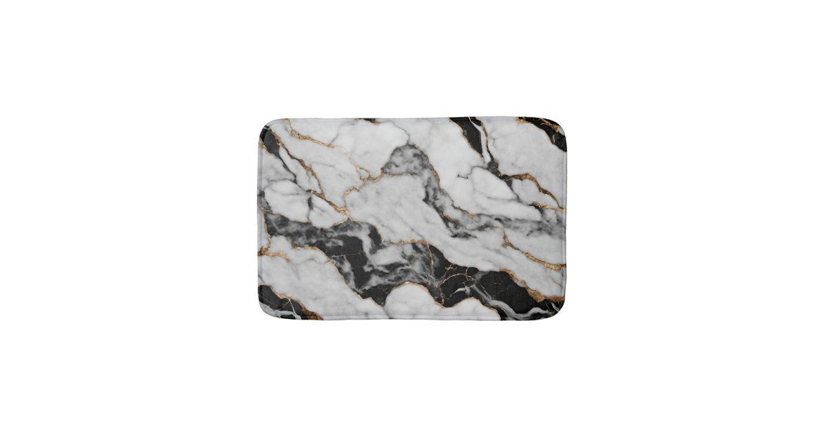 Trendy Black and White Gold Marble Bath Mat Zazzle