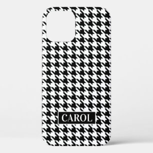 Trendy black and white houndstooth check pattern iPhone 12 case