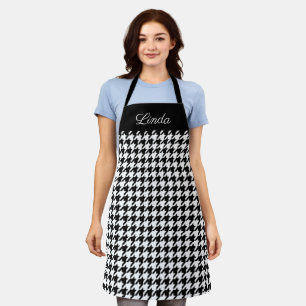 Trendy black and white houndstooth pattern kitchen apron