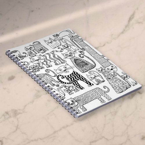 Trendy Black and White Kitty Cat Pattern Notebook