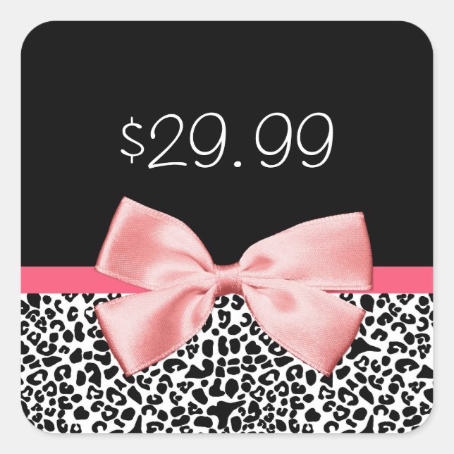 Trendy Black and White Leopard Pink Price Tag (Front)