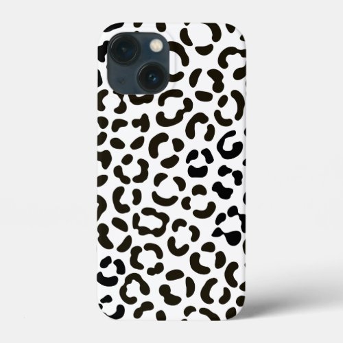 Trendy Black and White Leopard Print Pattern iPhone 13 Mini Case