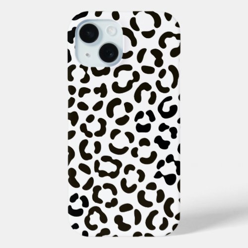 Trendy Black and White Leopard Print Pattern iPhone 15 Case