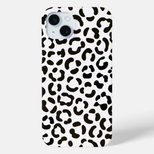 Trendy Black and White Leopard Print Pattern iPhone 15 Plus Case