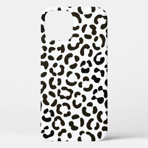 Trendy Black and White Leopard Print Pattern iPhone 12 Case