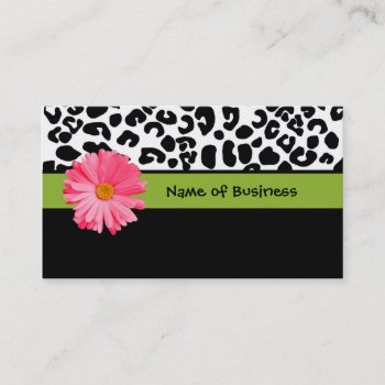 Trendy Black And White Leopard Print Pink Daisy Business Card by PhotographyTKDesigns at Zazzle