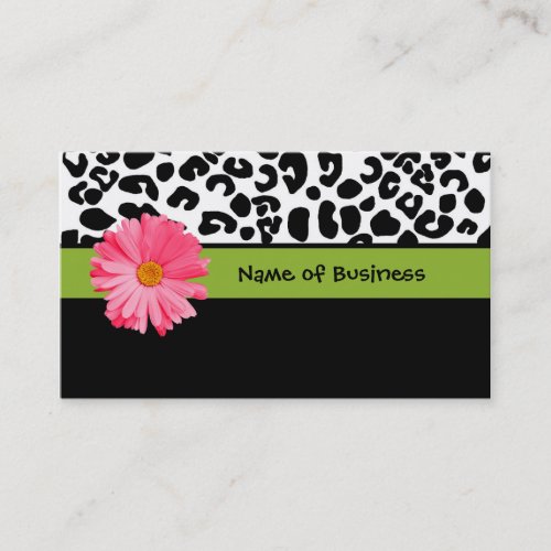 Trendy Black And White Leopard Print Pink Daisy Business Card