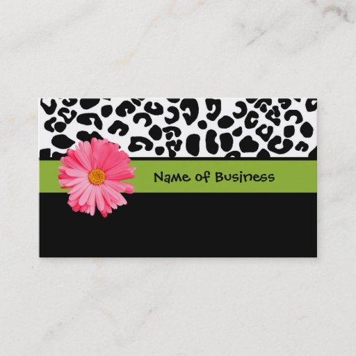 Customizable Trendy Black And White Leopard Print Pink Daisy Business Card