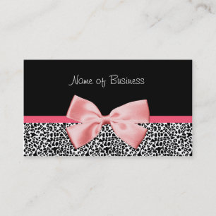 Trendy Black And White Leopard Print Pink Ribbon Business Card