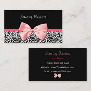 Trendy Black And White Leopard Print Pink Ribbon Business Card