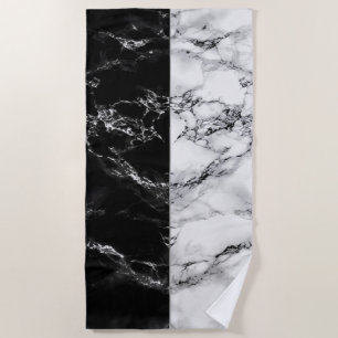 Trendy Black and White Marble Stone - Black White Beach Towel