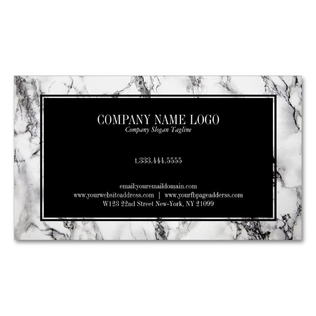 Trendy Black And White Marble Stone Pattern Magnetic Business Card (Front)