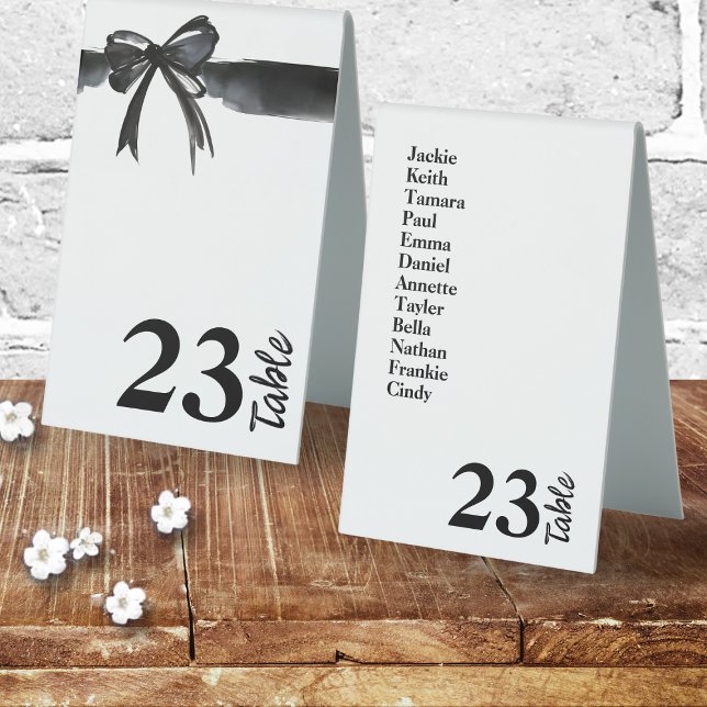 Trendy Black and White Modern Chic Name & Number  Table Tent (Trendy Black and White Modern Chic Name & Number  Table Tent Sign  Wedding Ceremony Engagement Party)