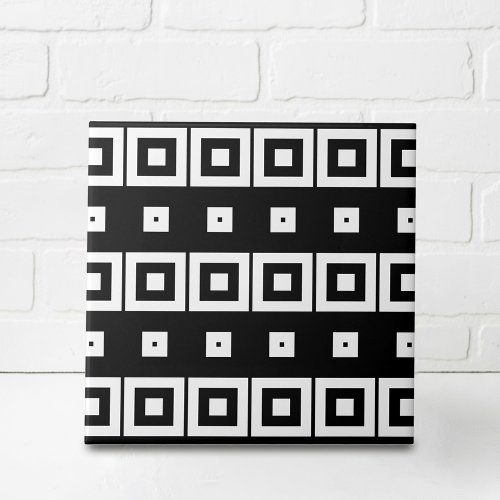 Trendy Black and White Op Art Geometric Pattern Ceramic Tile