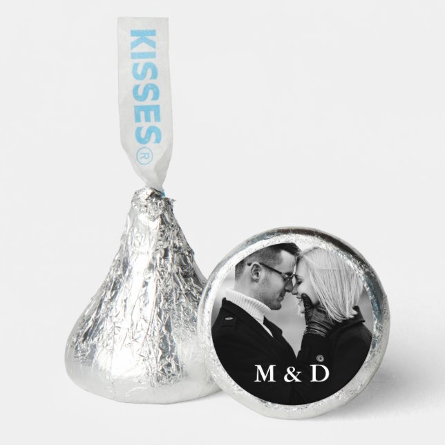 Trendy Black and White Photo and Initials Wedding Hershey®'s Kisses® (Front)