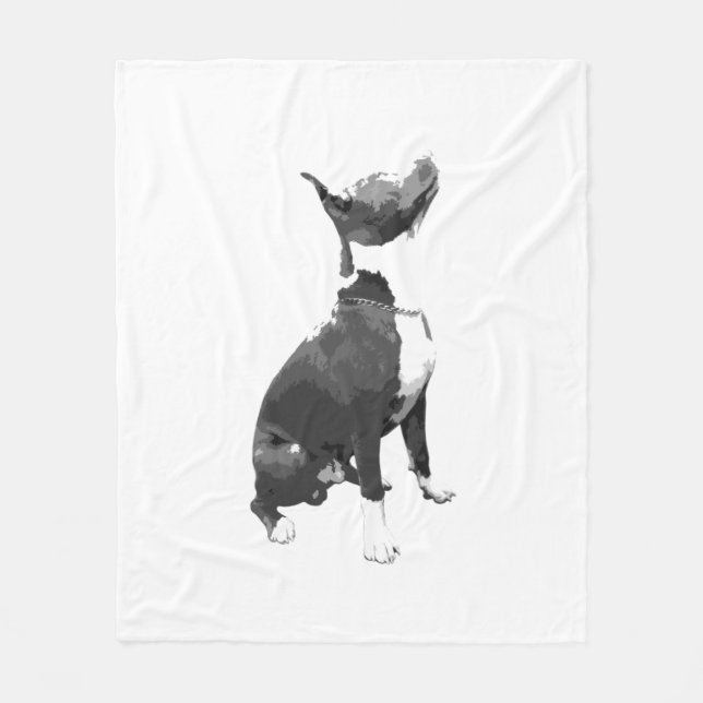 Trendy black and white Pit Bull dog Fleece Blanket (Front)