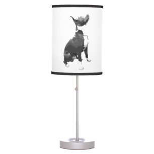 Trendy black and white Pit Bull dog lamp