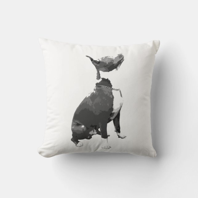 Trendy black and white Pit Bull dog Throw Pillow (Front)