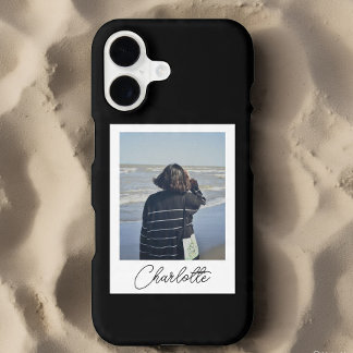 Trendy Black and White Polaroid Style Custom Name iPhone 17 Case