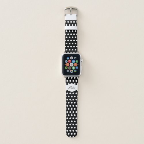 Trendy Black and White polka dots pattern Monogram Apple Watch Band