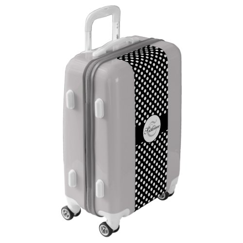 Trendy Black and White polka dots pattern Monogram Luggage