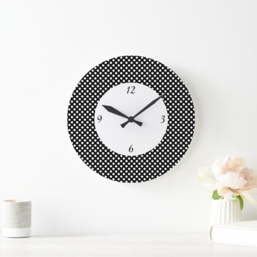 Trendy Black and White polka dots with numbers Large Clock