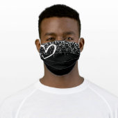 Trendy Black and White Pretty Heart Dripping Drips Adult Cloth Face Mask (Worn)