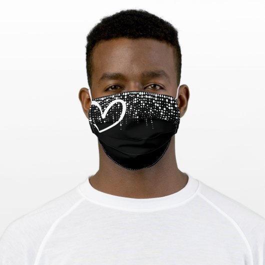 Trendy Black and White Pretty Heart Dripping Drips Adult Cloth Face Mask (Worn)
