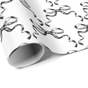 Trendy black and white ribbon bows  wrapping paper