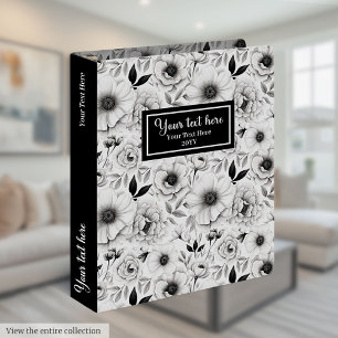 Trendy black and white ring binder with flowers