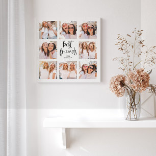 Trendy Black and White Script   Best Friends Photo Faux Canvas Print