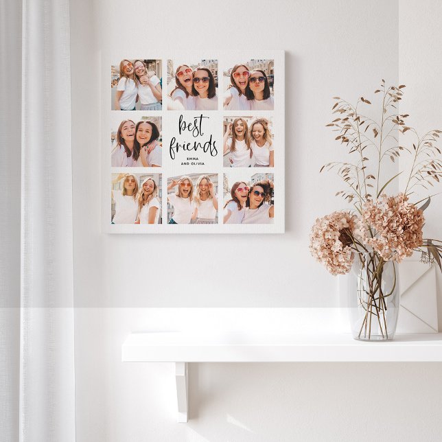 Trendy Black and White Script | Best Friends Photo Faux Canvas Print (Creator Uploaded)