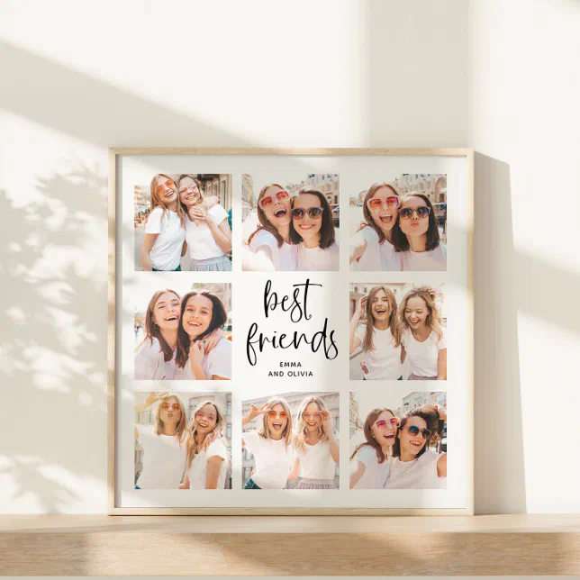 Trendy Black and White Script | Best Friends Photo Poster | Zazzle