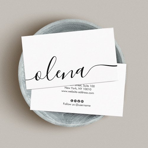 Trendy Black and White Script Calligraphy Business Business Card