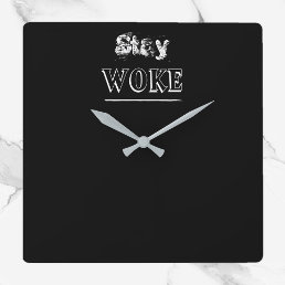 Trendy Black and White Stay Woke Clock