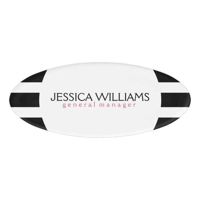 Trendy Black And White Stripes Name Tag (Front)