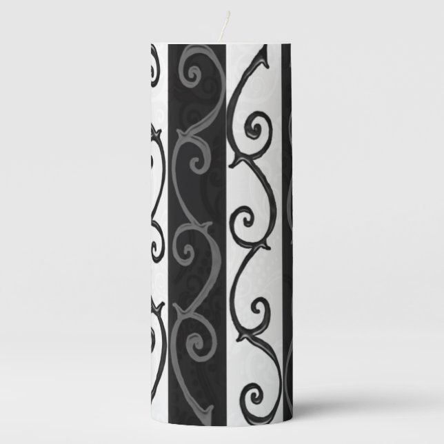 Trendy Black and White Swirl Candle Pillar (Front)