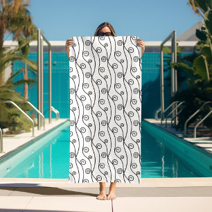 Trendy Black and White Swirls Beach Towel