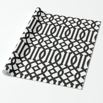 Trendy Black And White Trellis Pattern Wrapping Paper by cardeddesigns at Zazzle