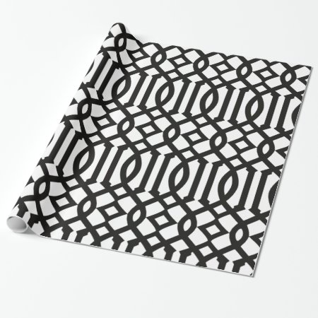 Trendy Black And White Trellis Pattern Wrapping Paper