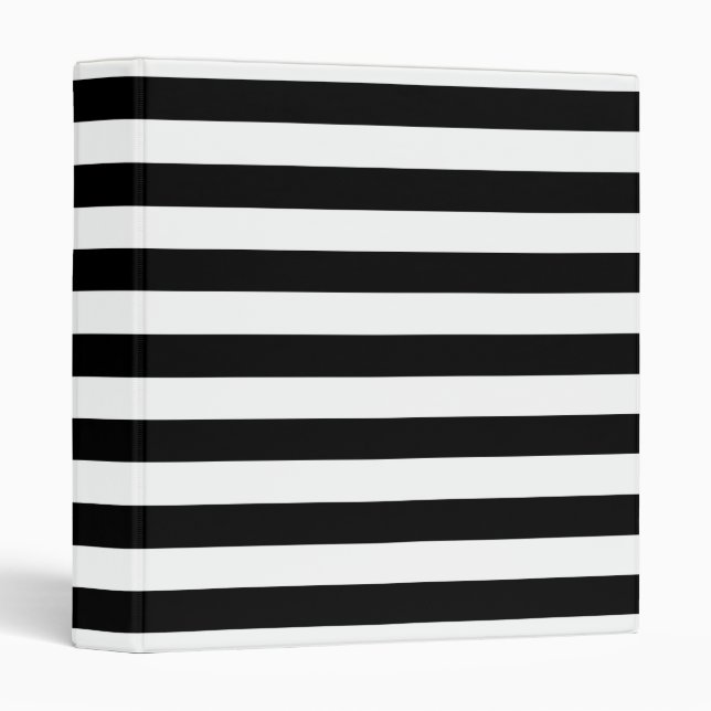 Trendy Black and White Wide Horizontal Stripes 3 Ring Binder (Front/Spine)