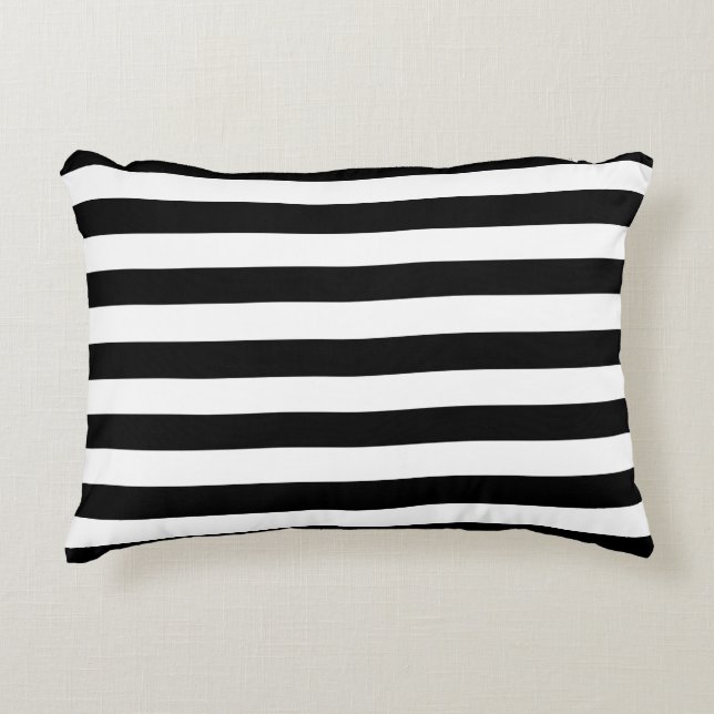 Trendy Black and White Wide Horizontal Stripes Accent Pillow (Front)