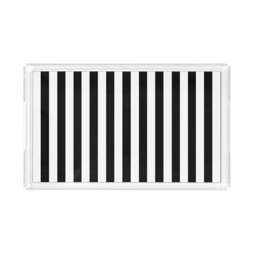 Trendy Black and White Wide Horizontal Stripes Acrylic Tray