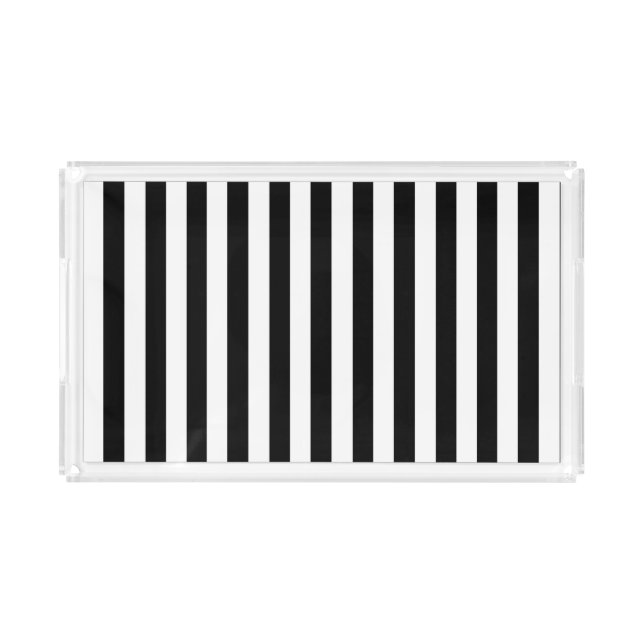 Trendy Black and White Wide Horizontal Stripes Acrylic Tray (Front)