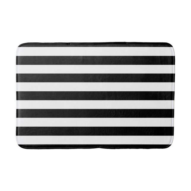 Trendy Black and White Wide Horizontal Stripes Bathroom Mat (Front)