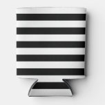 Trendy Black and White Wide Horizontal Stripes Can Cooler