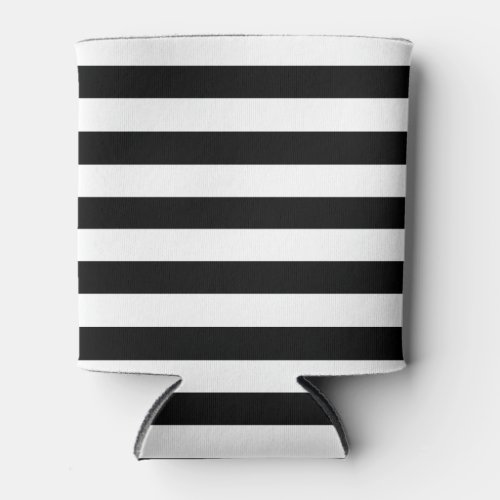 Trendy Black and White Wide Horizontal Stripes Can Cooler