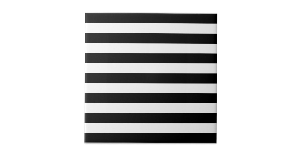 Trendy Black and White Wide Horizontal Stripes Ceramic Tile | Zazzle