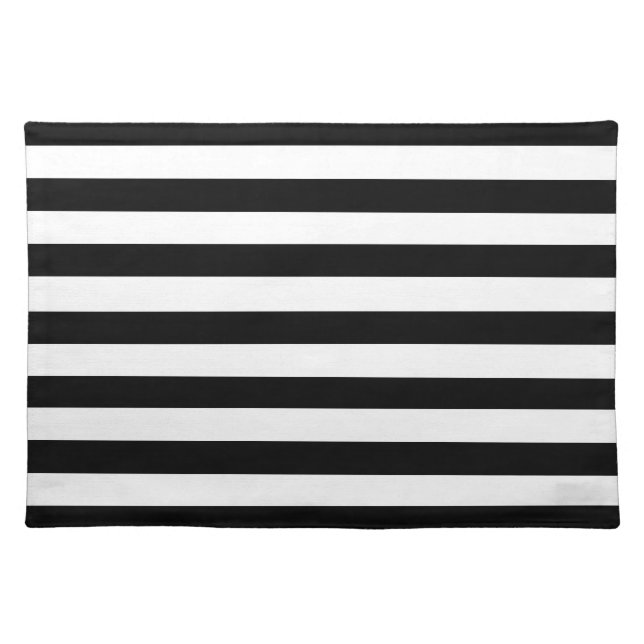 Trendy Black and White Wide Horizontal Stripes Cloth Placemat (Front)